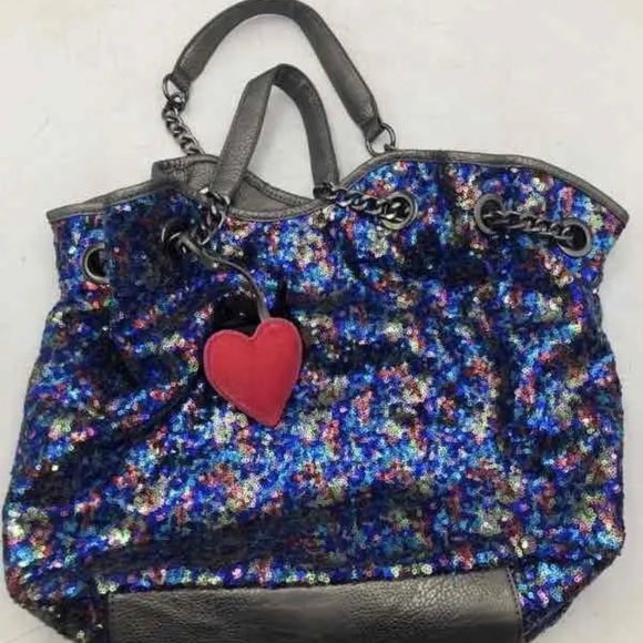 Betsey Johnson Handbags - Betsey Johnson Multicolor Leather Sequined Heart Snap Shoulder Bag